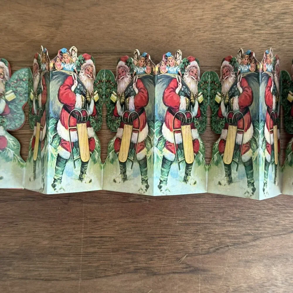 Vintage DieCut Reproduction Victorian Santa Accordion Fold Cardboard Over 6 Feet